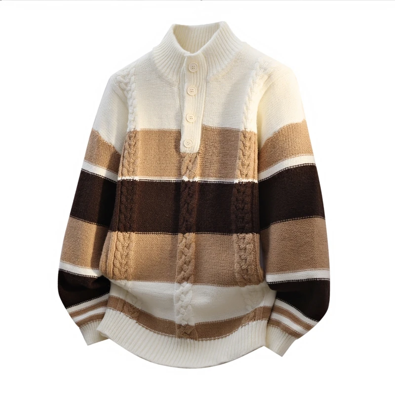 Luxus Herren neue Herbst Winter lange Ärmel Strickpullover Stehkragen Knopf Jacquard warm halten Pullover Mode Freizeit Trend Tops
