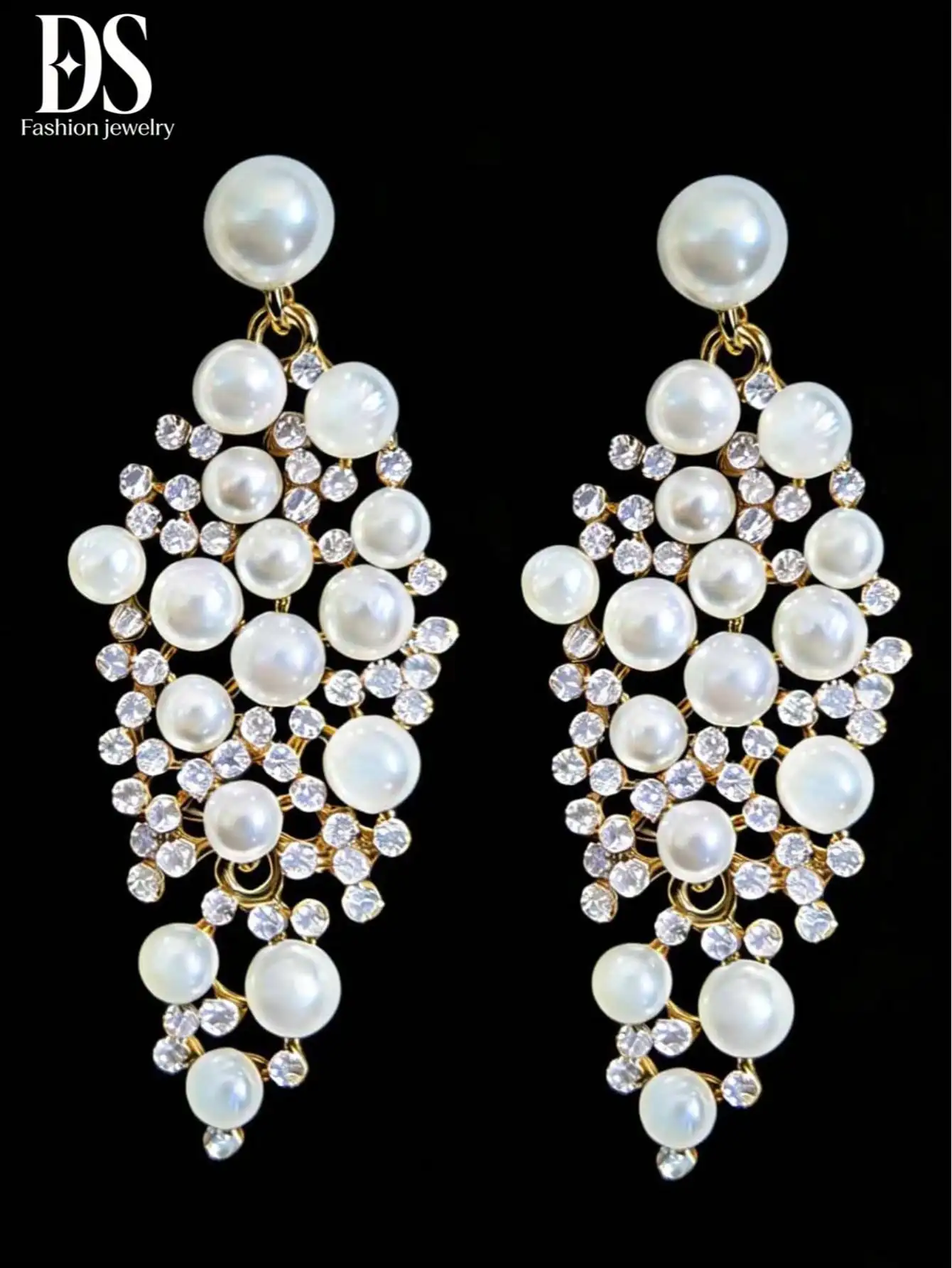 1 Par de Elegantes Pendientes Colgantes de Perlas de Imitación y Aleación de Cristal, Accesorios de Boda para Novia, Pendientes Grandes de Lujo