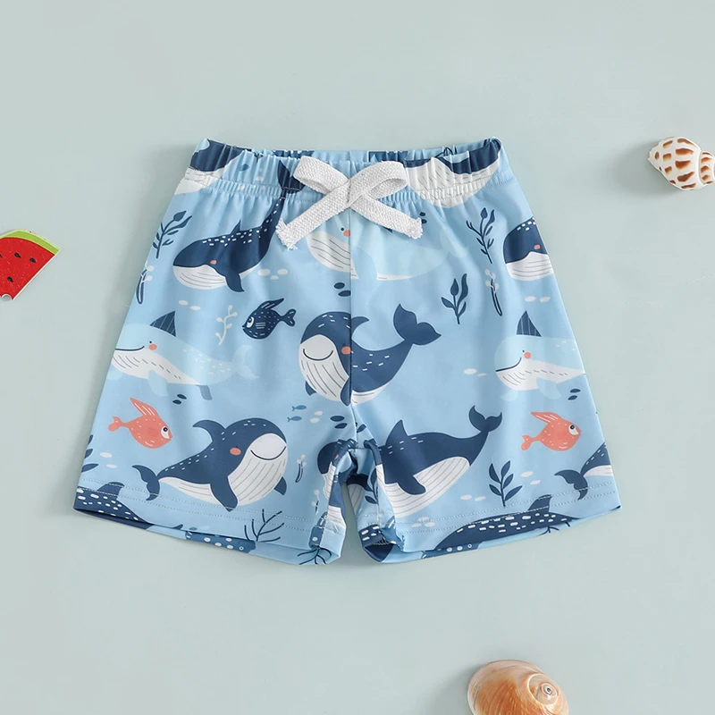 Children s Boys Swim Trunks with Fun Dinosaur Dolphin Design Quick Dry Beach Shorts for Toddlers Kids Swimwear Bathing Suit