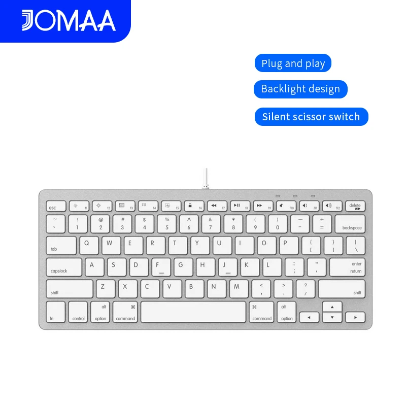 Фото JOMAA 78-клавишная проводная бесшумная мини-клавиатура с подсветкой — многофункциональная клавиатура с подсветкой для Windows/Mac, длина кабеля 1500 мм