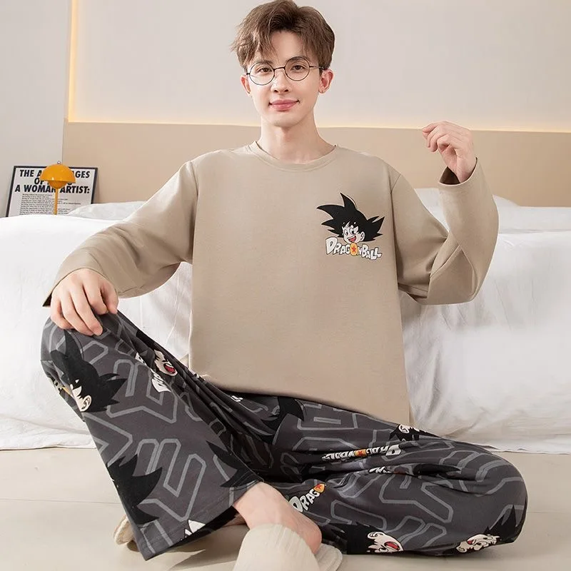 

Anime Dragon Ball Goku Pajamas Set Men Soft Comfortable Home Clothing Nightwear Cartoon Cotton Loose Long Sleeved Pants Suit