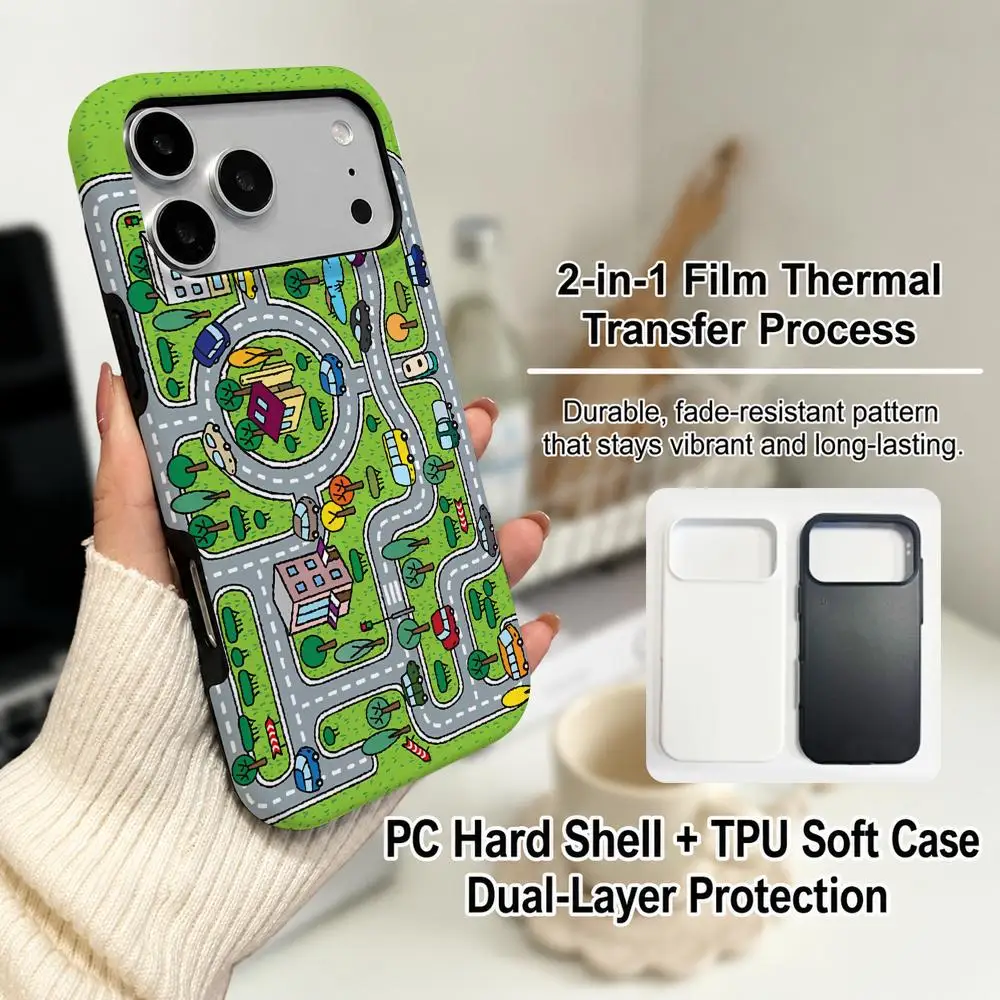 Kids Toy Car City Road Phone Case Film material 2-in-1 Shell FOR IPhone 17 16 15 14 12 17Air 16e 13 Pro MAX 16Plus Cover view 2