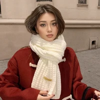 Men Women Thick Warm Knitted Scarf in Winter Autumn Wool Soft Solid Cashmere Neckerchief Simple Fashion Black Students Scarves 2