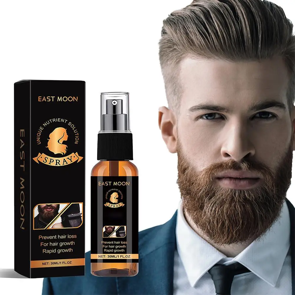 Aceite de crecimiento de barba para hombres, aceite de Ginseng para crecimiento láser, más grueso y completo, Spray para cabello, 30ml