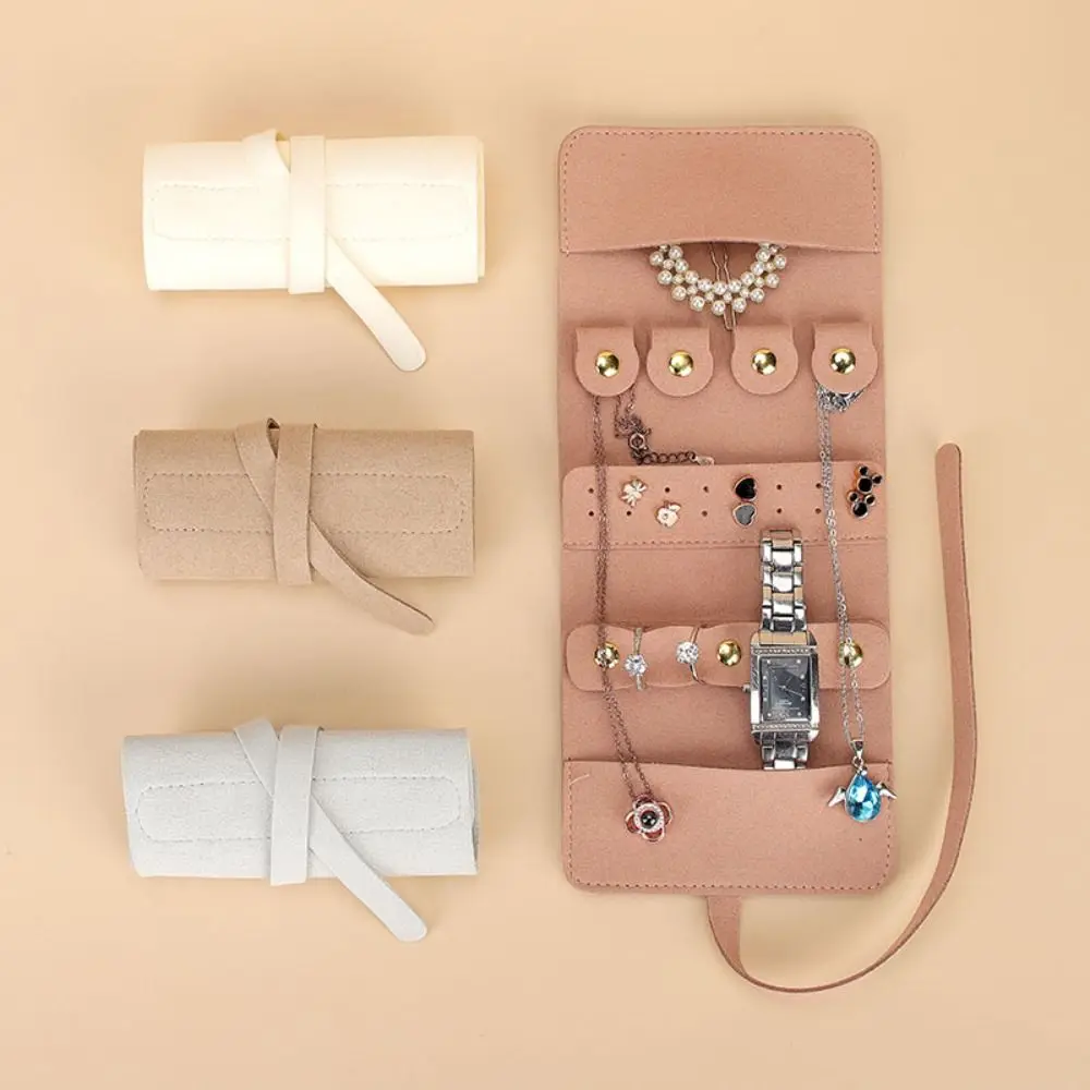 حقيبة تخزين المجوهرات لفة ، حامل المجوهرات ، تصميم قابل للطي ، جودة عالية ، بو الجلود ، منظم لفة المجوهرات متعددة الوظائف ، لينة