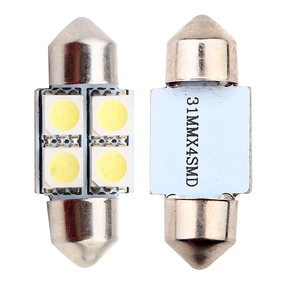 

Двойной заостренный 12 В, 31 мм, 36 мм, 39 мм, 41 мм, 5050 4SMD, 1,5 Вт, светодиодный белый купол, гирлянда, автомобильная лампа для чтения, освещение на крыше, номерной знак