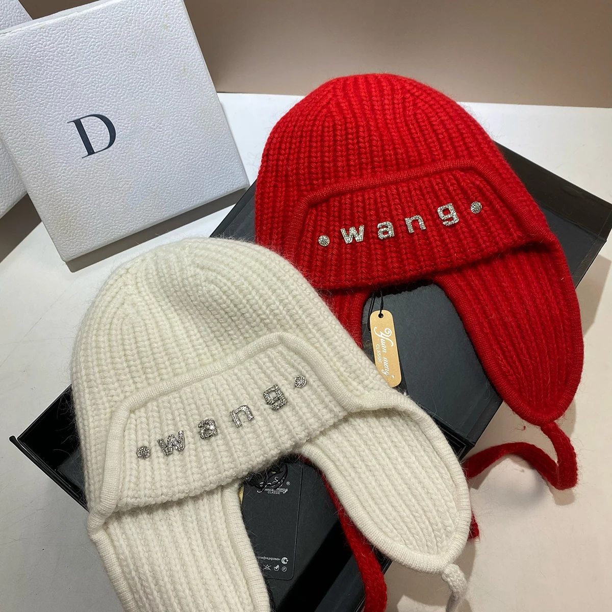 WANG long rabbit hair warm knitted hat winter new outdoor windproof ear protective hat northern Europe winter baotou hat