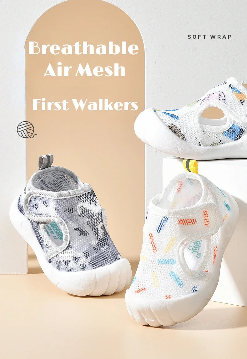 Neue Kleinkind-Babysandalen, atmungsaktives Luftnetz, niedliche Schuhe, 1–4 Jahre, rutschfeste, weiche Sohle, Lauflernschuhe für Kleinkinder, leicht, für den Sommer – Detail 3