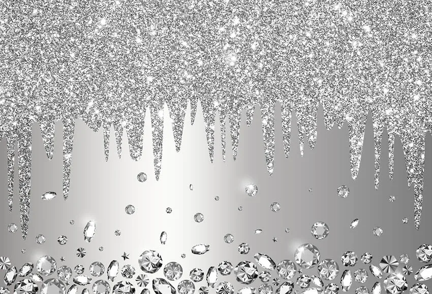 Silver Wedding Birthday Party Backdrop Dripping Glitter Crystal Diamond Bridal Shower Photography Background Baby Shower Banner