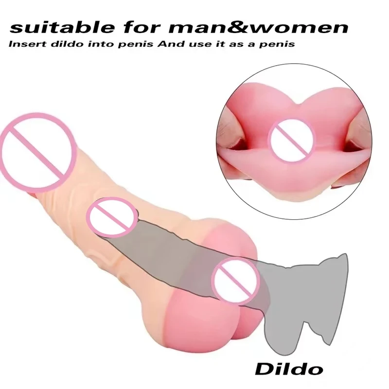 2 In 1 Big Realistic Anal Hollow Dildo Penis Extender Sleeve Thin Vagina Male Masturbator Sex Toys for Gay Men Couples 18 Xxl