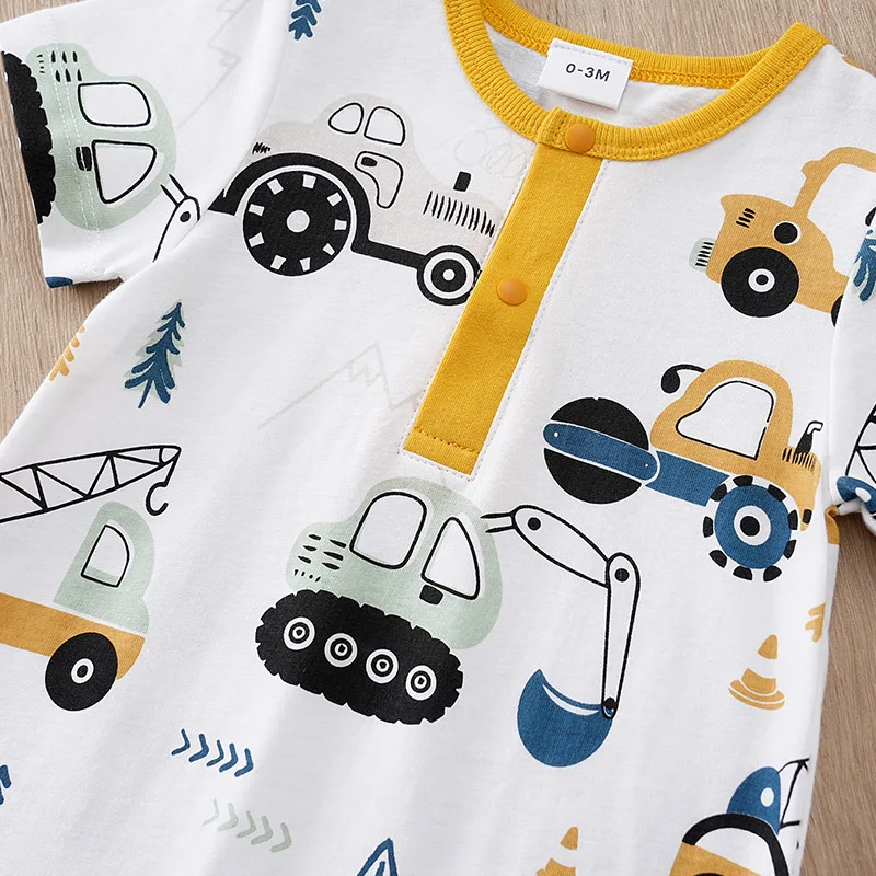 Summer style newborn baby boy girl cute cartoon car full print comfortable short sleeved jumpsuit