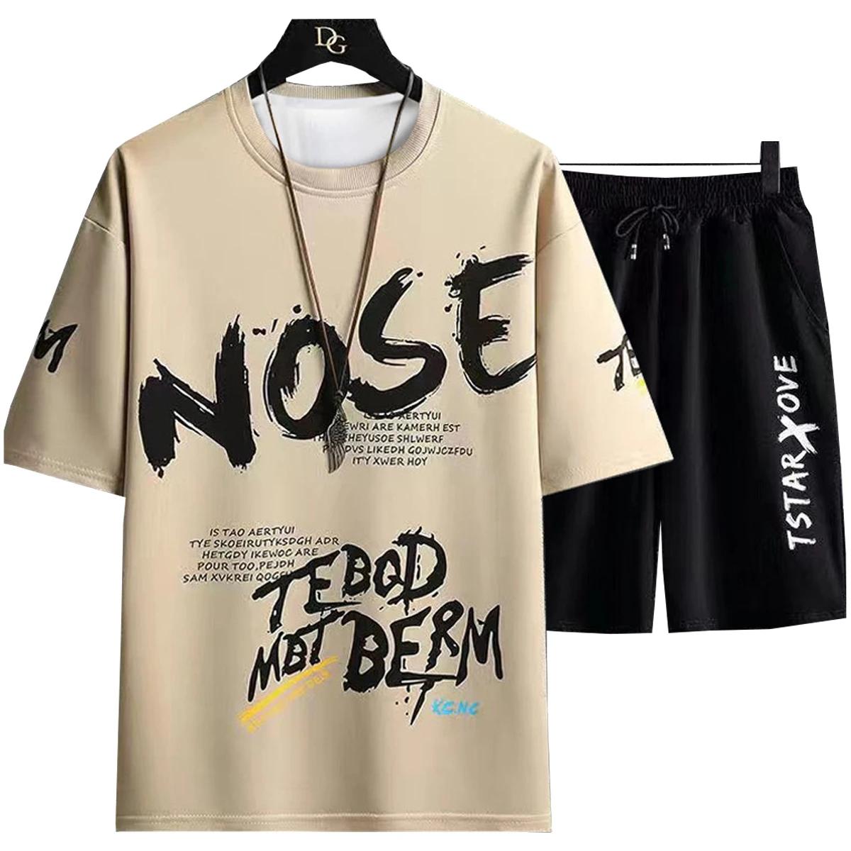 Men's Short Sleeved T-shirt Casual Shorts Set Round Neck Letter Print Pattern Spring Summer Young People's Student Clothing