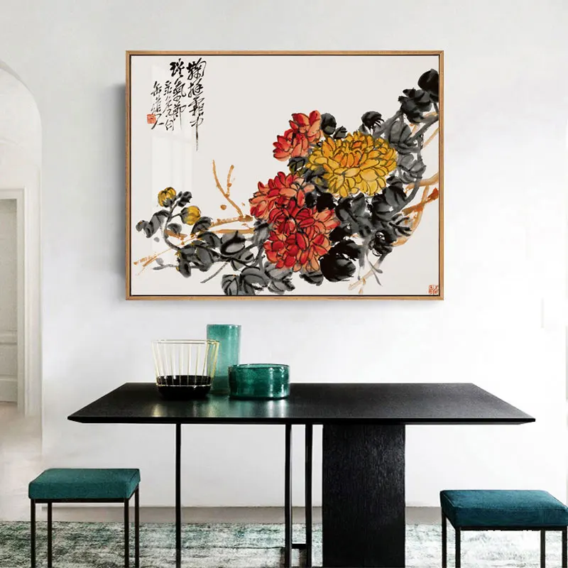 Chinese Minimalist Birds With Flowers Canvas Painting Poster And Print Wall Art Pictures For Living Room Bedroom Aisle Studio