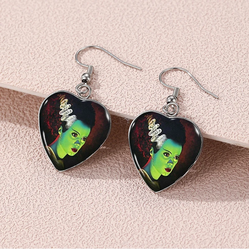 2024 New Frankenstein\'s Monster Dangle Earring Heart Shaped Earrings Handmade Glass Dome Jewelry