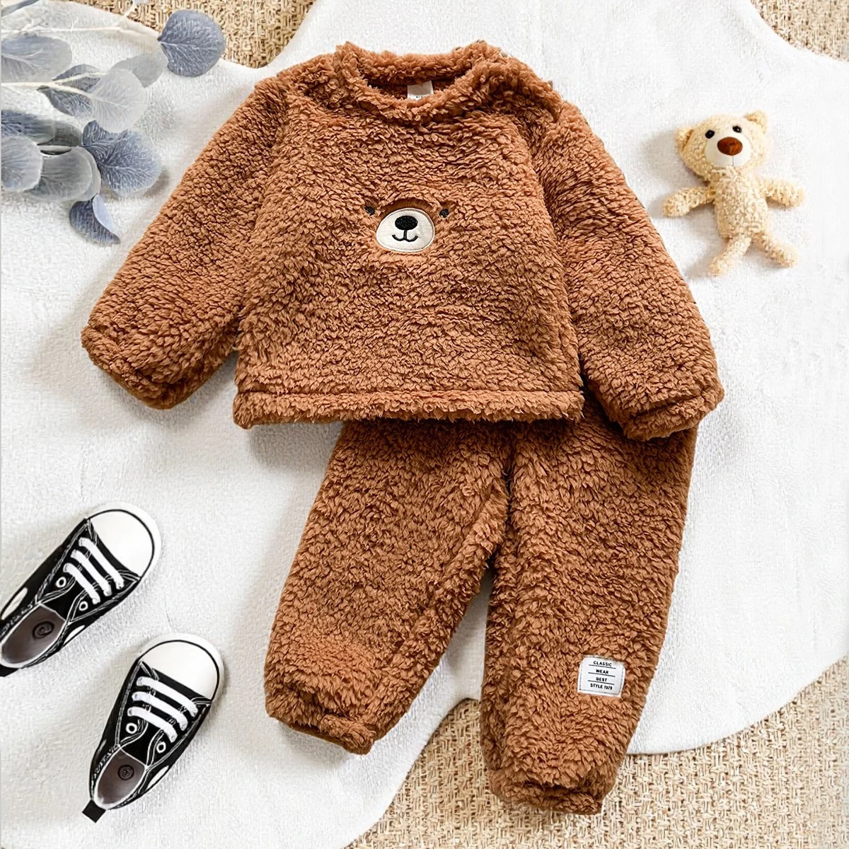 Winter Girls Fleece Suits Autumn New Children Thick Clothing Sets Baby Unisex Fashion Soft Cute Bear Plush Warm Two Pieces