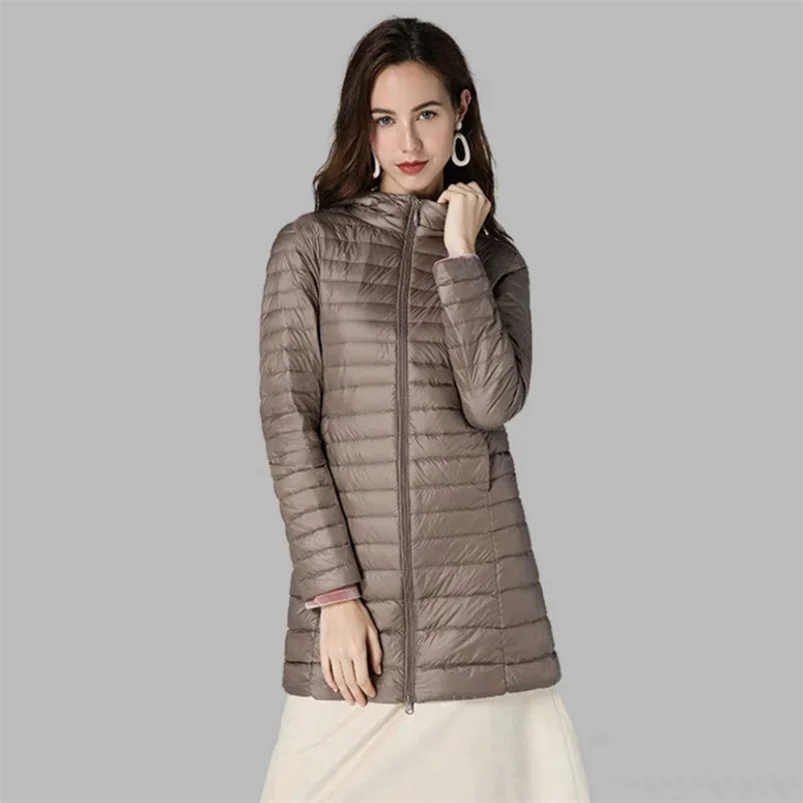 Doudoune longue à capuche pour femme, veste décontractée, chaude, monochrome, ultra légère, automne, hiver