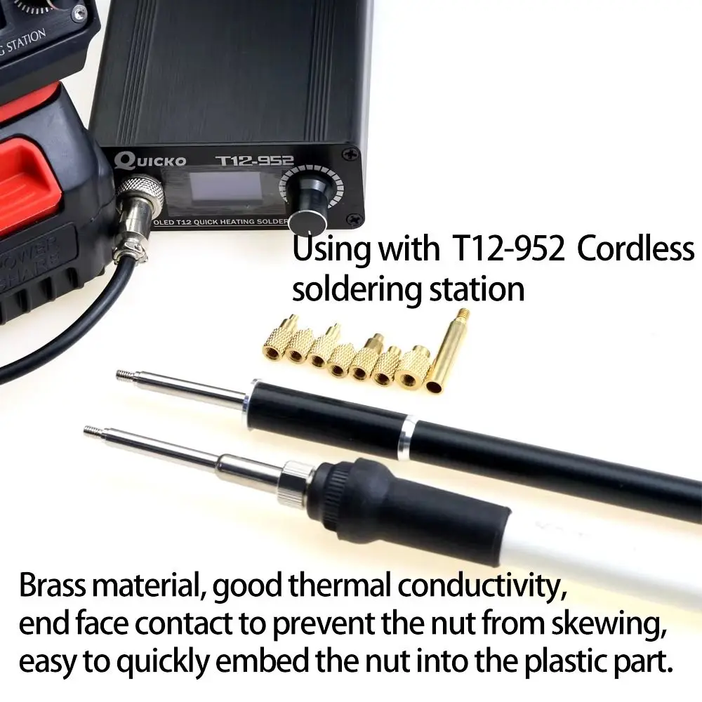 8Pcs New M2-M8 T12 Soldering Iron Tip Brass with Adapter Heat Insert Nut Tip Internal Thread Head Hot Nut Use