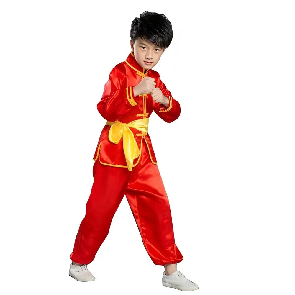 Tradycyjny chiński strój wushu z paskiem, długi rękaw, uniform kungfu, strój do występów wushu, tradycyjne stroje dla dzieci, chłopców i dziewcząt.