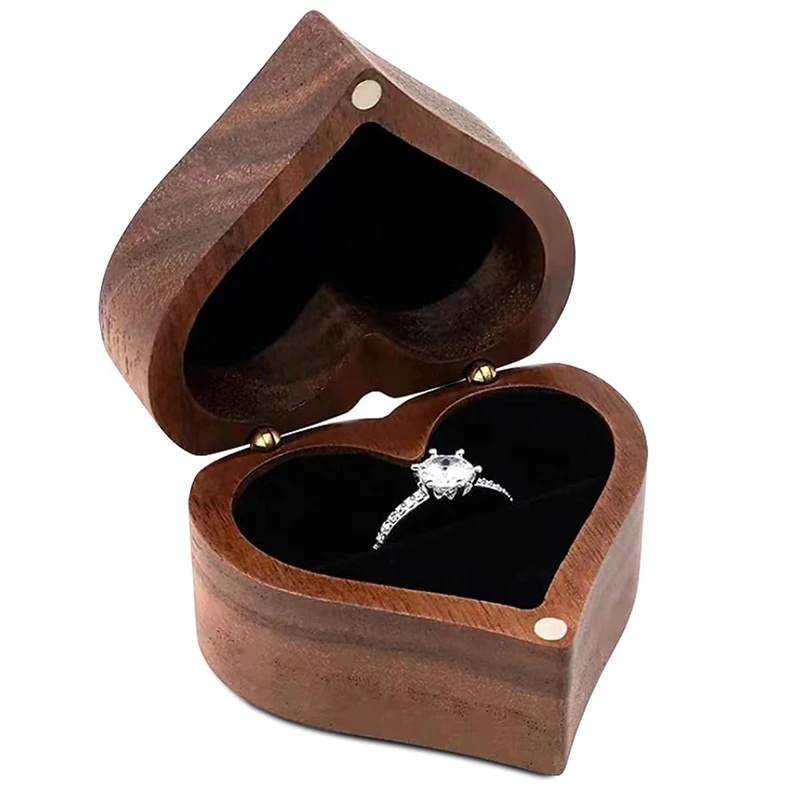 Heart-Shaped Ring Box Wooden Ring Jewelry Box Romantic Wedding Ring Holder Engagement Ring Box Proposal Anniversary