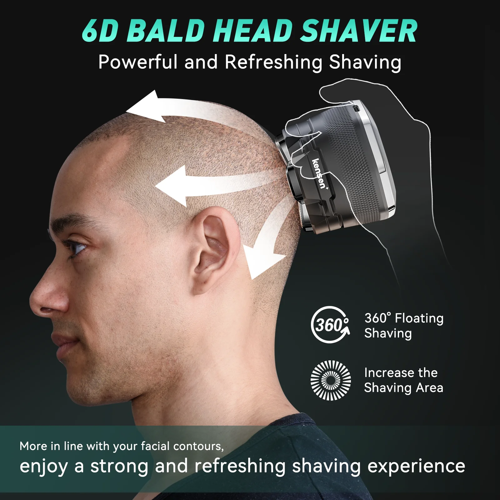 KENSEN Electric Head Shaver for Bald Men 6D Magnetic Razor Hair Trimmer USB Rechargeable LED Display Waterproof Beard Shavers