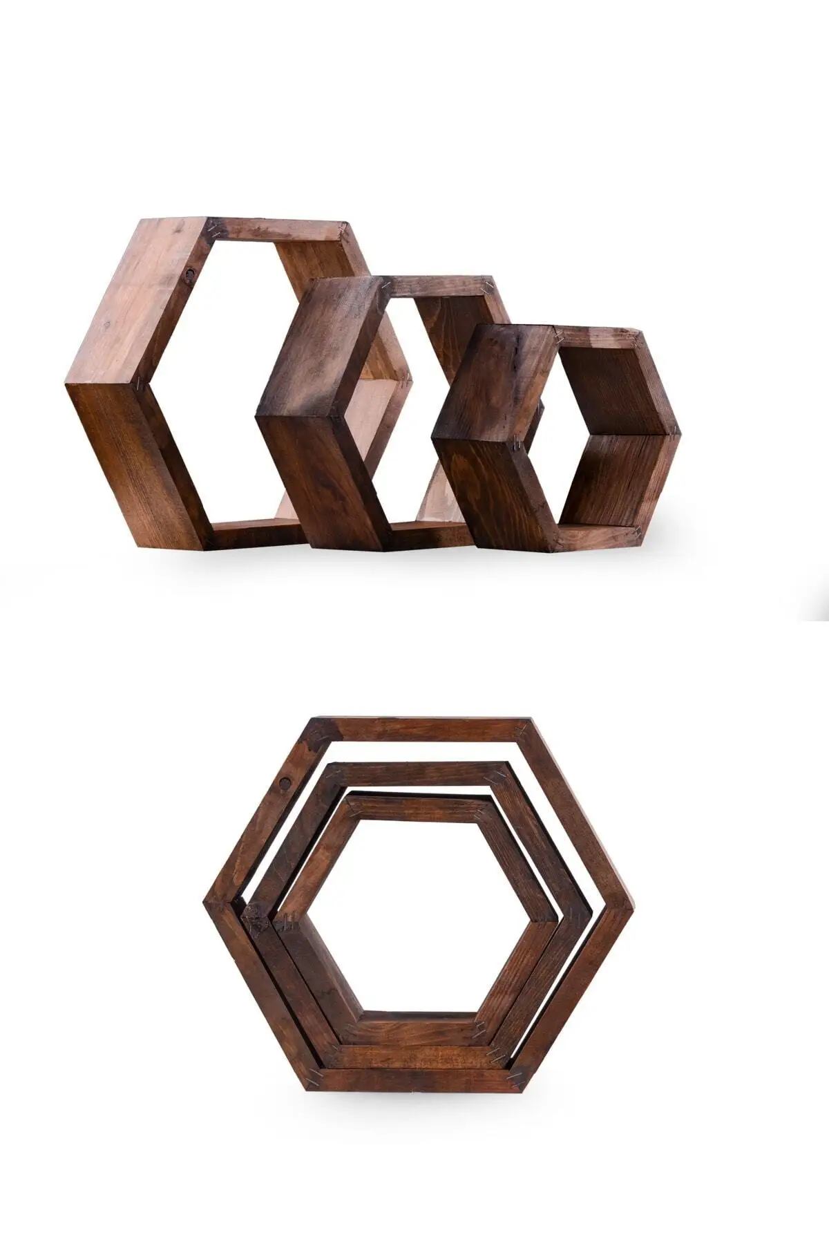 Wooden Decorative Design 3-Set Hexagonal Wall Shelf Wall Decor Flowerpot Stylish Design Modern Minimalist