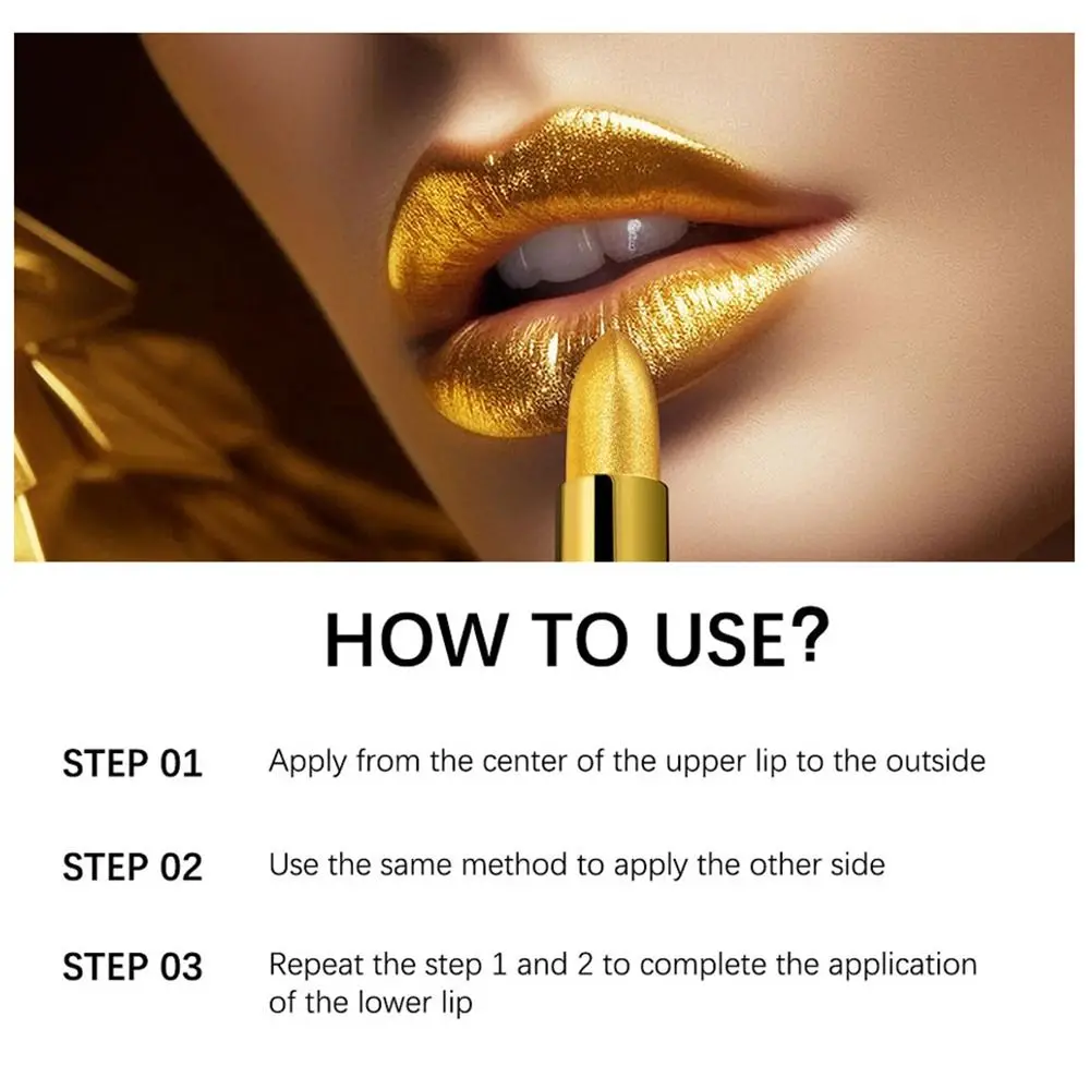 Lápiz labial dorado con purpurina de larga duración, lápiz labial de terciopelo brillante resistente al agua, herramienta de maquillaje de tinte labial de tubo dorado de 7 colores