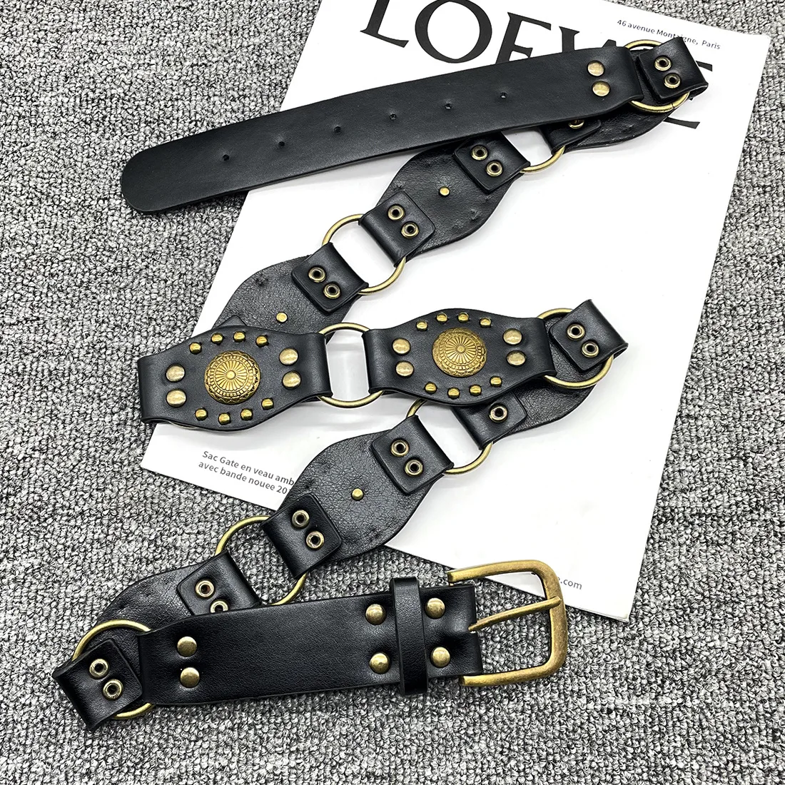 Retro belt patchwork brown jeans rivet belt spicy girl American hollow ins style belt women's versatile classic