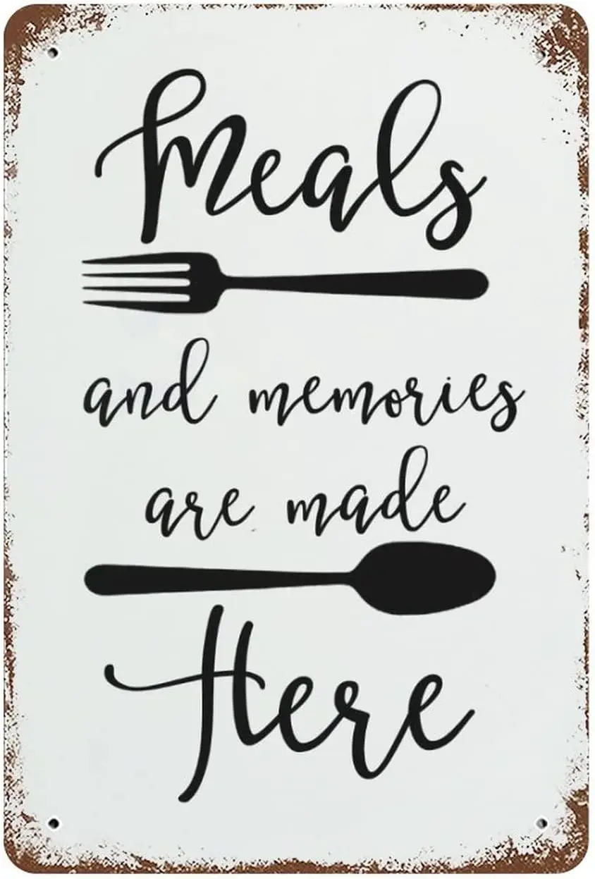 يتم صنع الوجبات والذكريات هنا علامات معدنية عتيقة مزخرفة من القصدير ملصق معدني جدار الفن لغرفة النوم والمطبخ