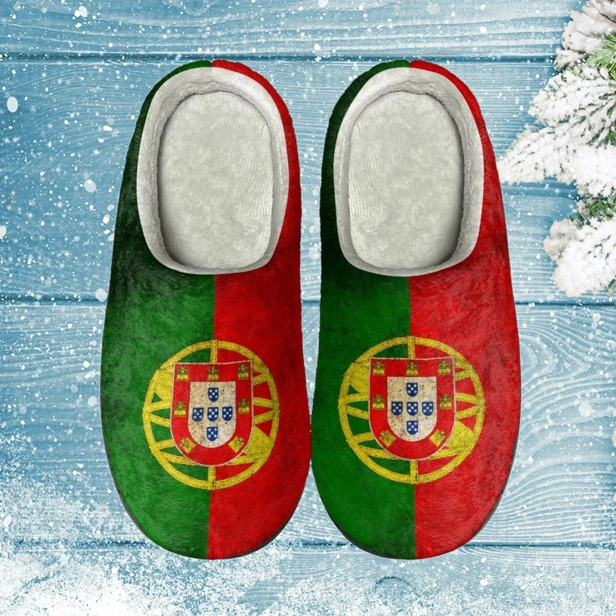 

Unisex Portugal Flag Cotton Slippers Winter Autum Warm Closed Toe Flat Lightweight Thickened Indoor Slides Pantuflas