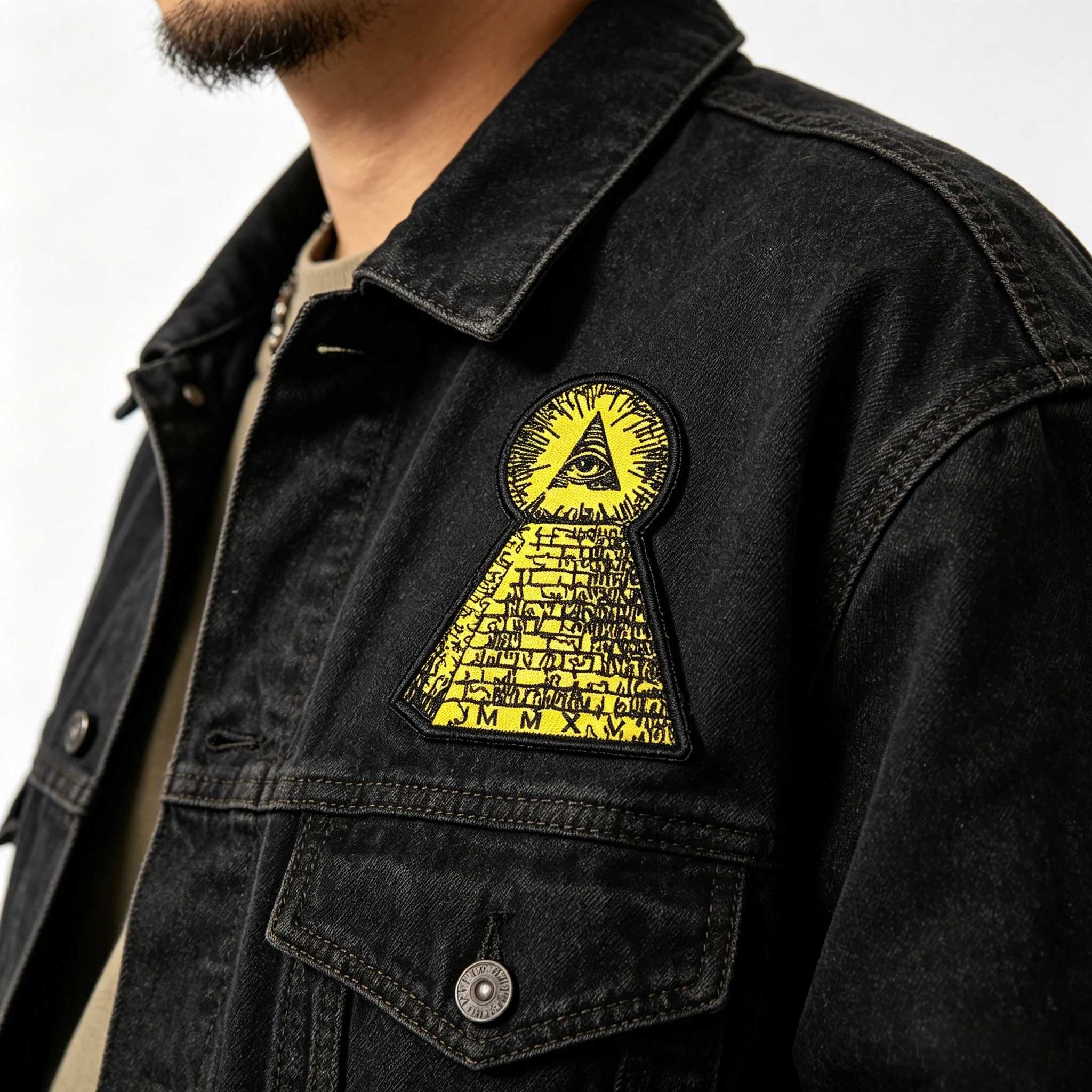 Allsehendes Auge Pyramide Bestickter Klett-Patch Gelb Schwarz Taktisches Moral-Abzeichen Rucksack Jacke Dekoratives Emblem Applikation – Detail 1