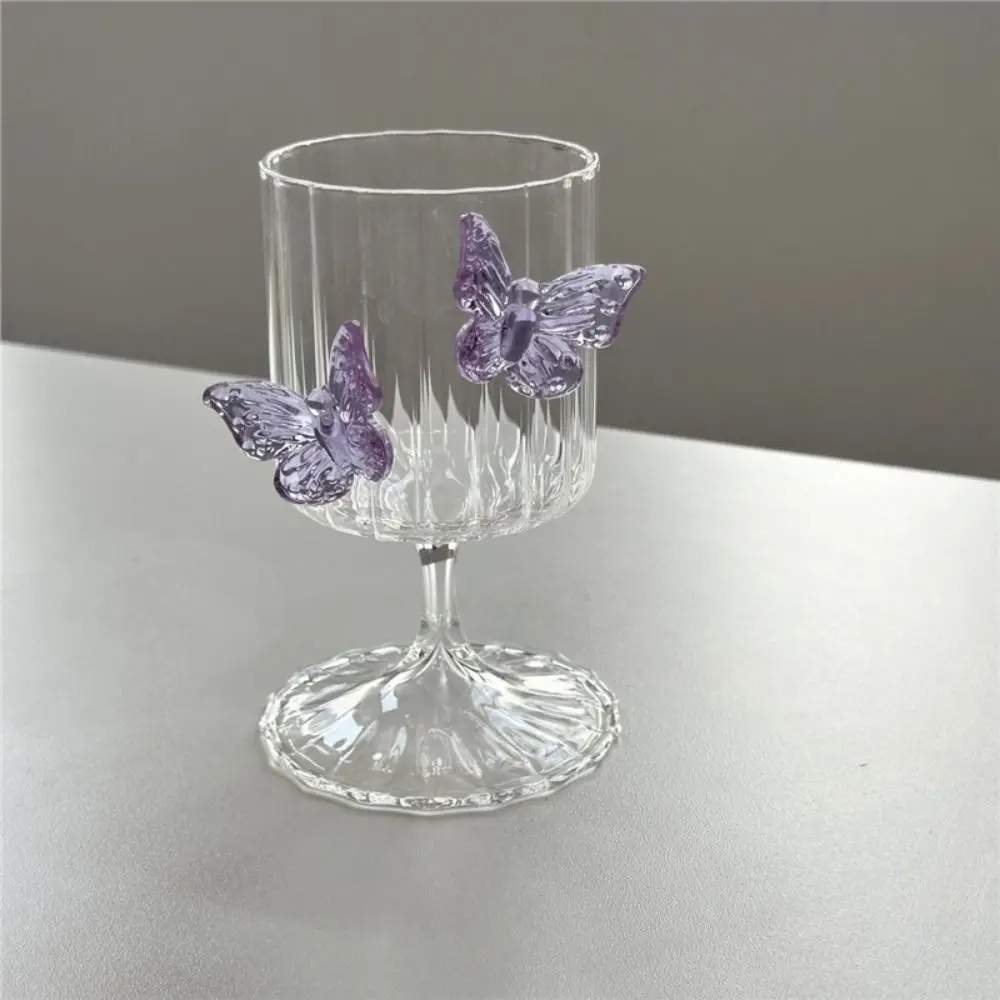 Heat-resistant High Legged Glass Cup INS 3D Butterfly INS Butterfly Wine Glass High Beauty Stripe