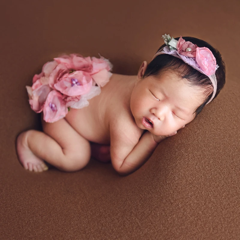 Newborn Photography Costume Headband+Round Flower Cover Clothing Baby Girl Photo Props Accessories Studio Infant Shoot Outfits