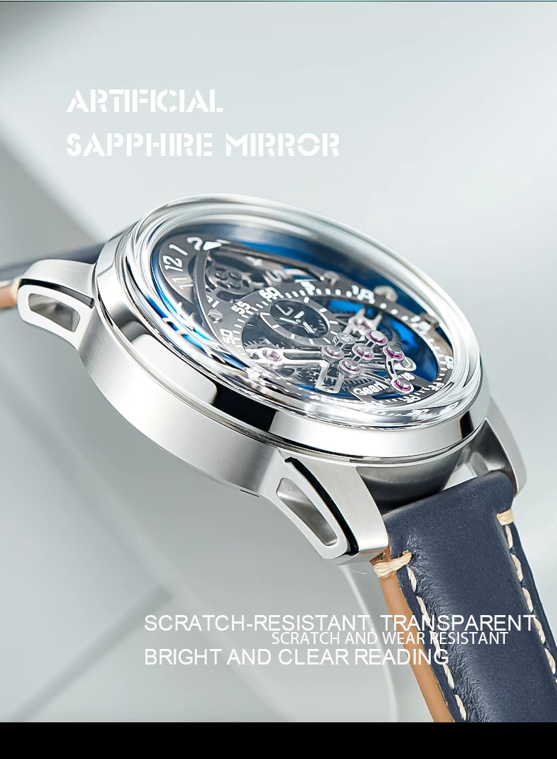 OBLVLO ساعة أوتوماتيكية للرجال 42 مللي متر ساعة يد ميكانيكية عتيقة 50 متر مقاومة للماء الياقوت مفهوم فريد الطلب المحدودة