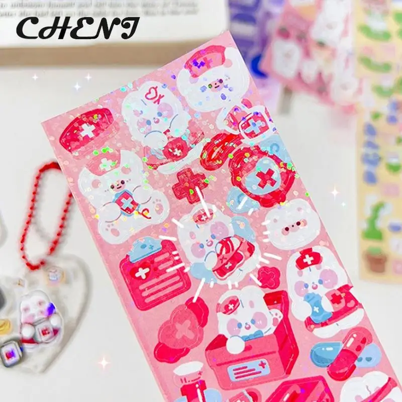 10pcs Shiny Cute Animals Cat Bear Decorative Sticker for Scrapbooking DIY Phone Case Materials Landscape