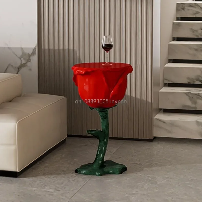 Red Rose Corner Table Nordic Sofa Light Luxury High-end Small Coffee Table Bedroom Bedside Art Designer Side Table