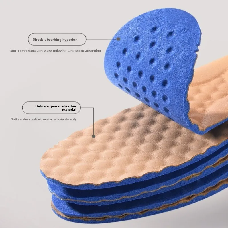 1Pair Mens Cowhide Leather Shoe Insoles Arch Support Shock Absorbing Shoe Pads for Plantar Fasciitis Foot Care