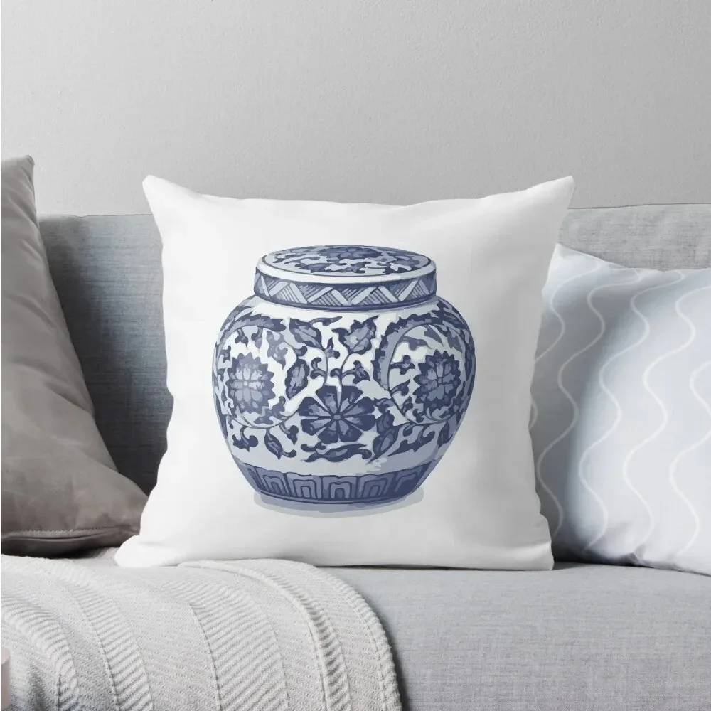 Indigo Blue White Hamptons Ginger Jar Chinoiserie Vase Art Throw Pillow Pillow Cases