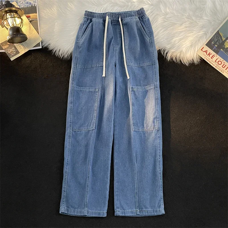 

2023 New Men's Jeans Korean Version Student Casual Pants Demin Trouser High Street Straight Loose Wide Leg Jeans Baggy Jeans Y44