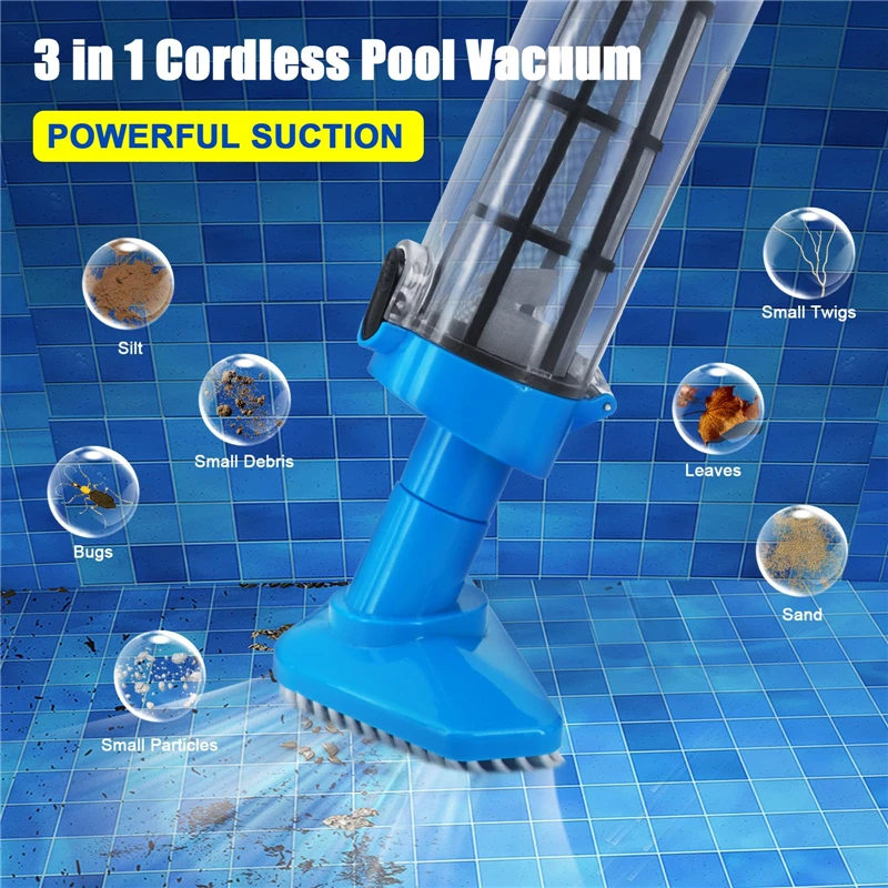 3 in 1 Swimming Pool Bathtubs Rechargeable Wireless Pool Vacuum Cleaner Handheld Pool Cleaner for Spa Center Bathtub Sand Debris