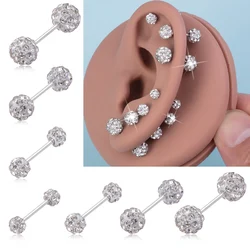 2pcs Rhinestone Ball Barbell Piercing Ear Cartilage Helix Stainless Steel Bar Stud Tragus Cartilage Earrings Screw Backs Jewelry