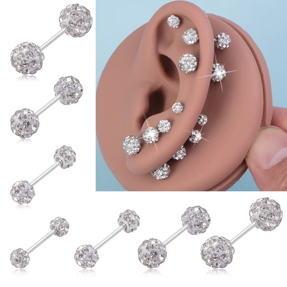 2 szt. Rhinestone Ball sztanga Piercing chrząstka ucha Helix pręt ze stali nierdzewnej Stud Tragus chrząstka kolczyki śruby biżuteria