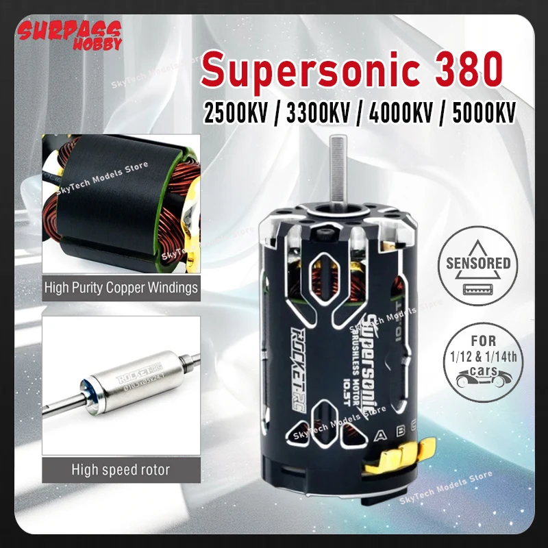 

Surpass Hobby ROCKET-RC Supersonic 380 KV2500/KV3300/KV4000/KV5000 2-3S Sensored Brushless Motor For 1/12 1/14 Scale RC Car