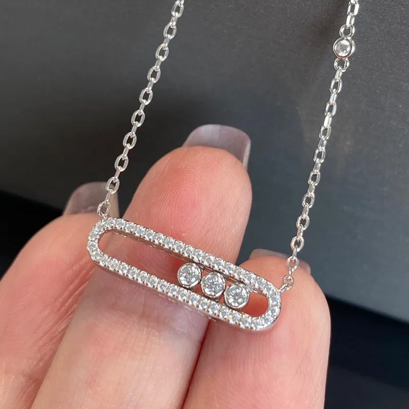 High Quality Classic Triple Slide Diamond full Diamond 925 Sterling Silver Necklace for Women Fashion Fine Brand Jewelry Gifts
