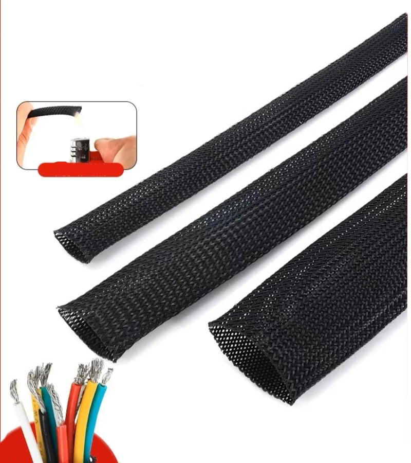 5M 2 4 6 8 10 12 14 16 18 20 25 30 40 mm High Density PET Braided Expandable Sleeve Wire Wrap Insulated Nylon Protector Sheath