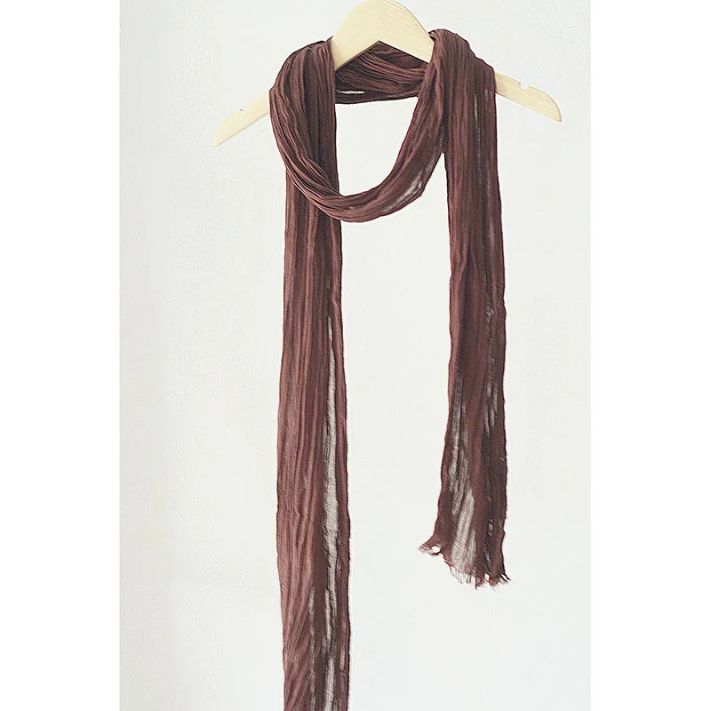 

small scarf: thin, narrow, long, lightweight neck-protecting cotton silk scarf, pleated cotton and linen long gauze scarf