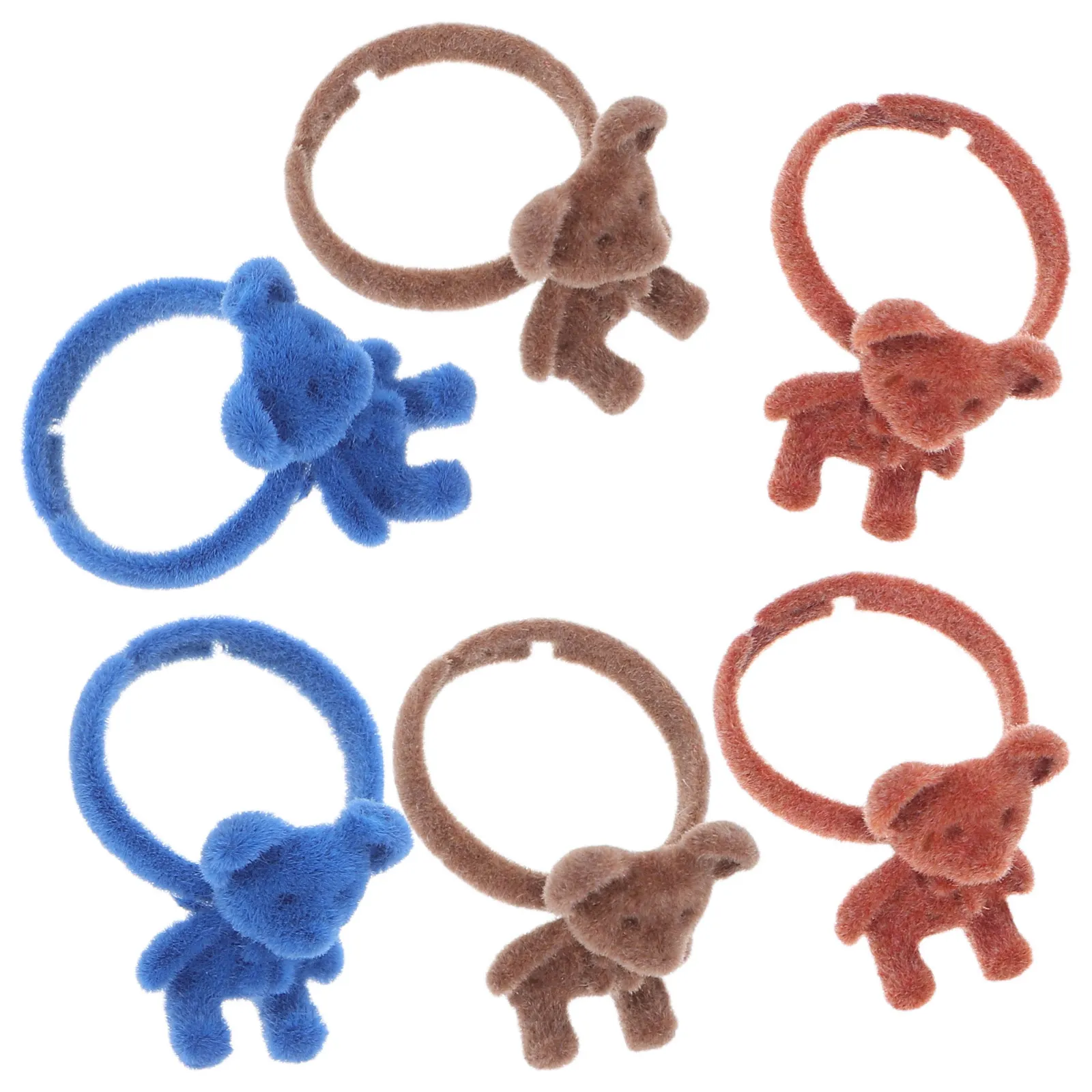 6Pcs Adjustable Cute Bear Rings Flocked Cartoon Animal Rings Sweet Bear Jewelry for Women Girls Cute Ring