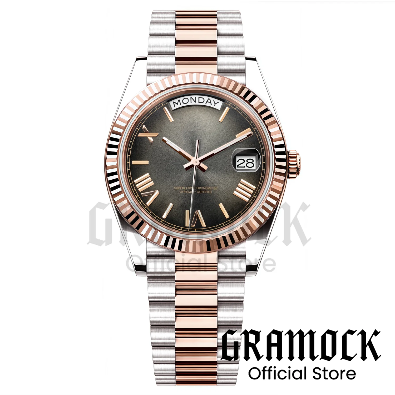 36mm 39mm Vintage Rose Gold Mechanical Men Watch MIYOTA8285 Automatic Week Date Function Gradient Dial Steel Strap Reloj Hombre