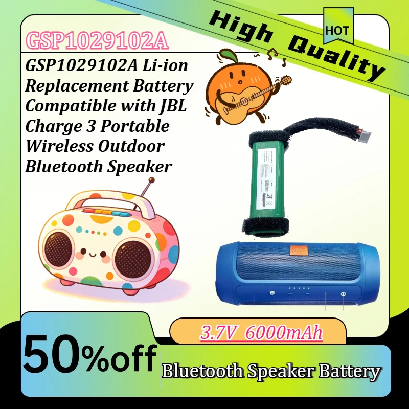 3.7V 6Ah 22.2Wh GSP1029102A Li-ion Replacement Battery Compatible with J BL Charge 3 Portable Wireless Outdoor Bluetooth Speaker