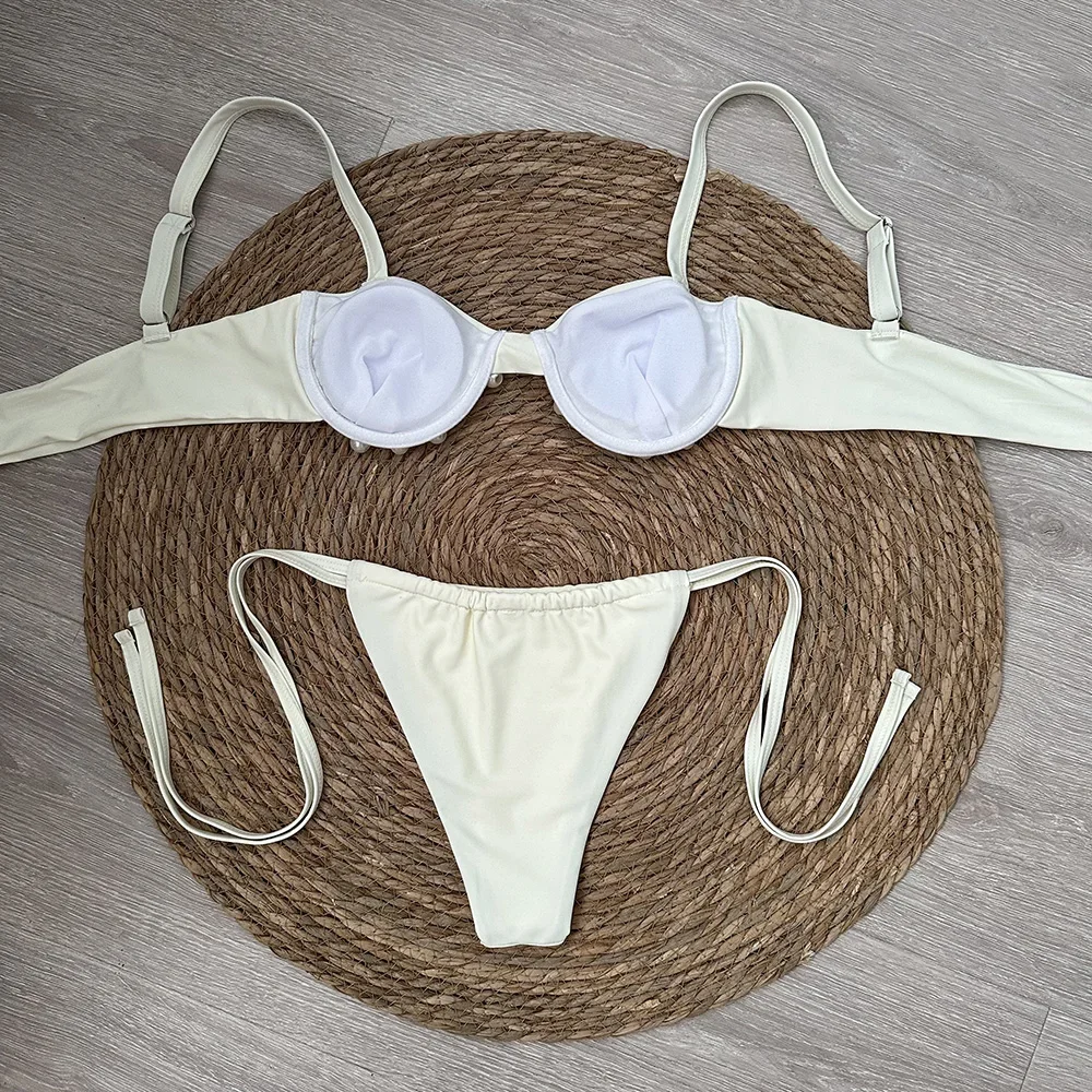 Micro Push Up Bikini 2024 Women Swimsuit Sexy Swimwear Thong Bikinis Set Brazilian Beachwear Pearl Bathing Suit Biquini Female