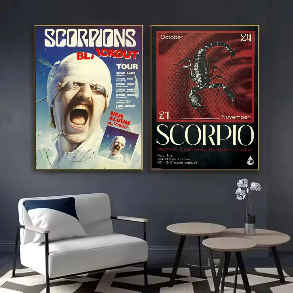 S-Scorpions Vintage Rock Band Music Poster Waterproof Sticky Wall Art Print For Bedroom Living Room Hallway Bar Home Decor